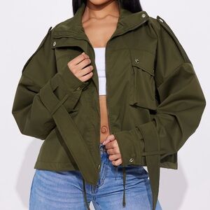 Olive Green Utility Crop Jacket - Women